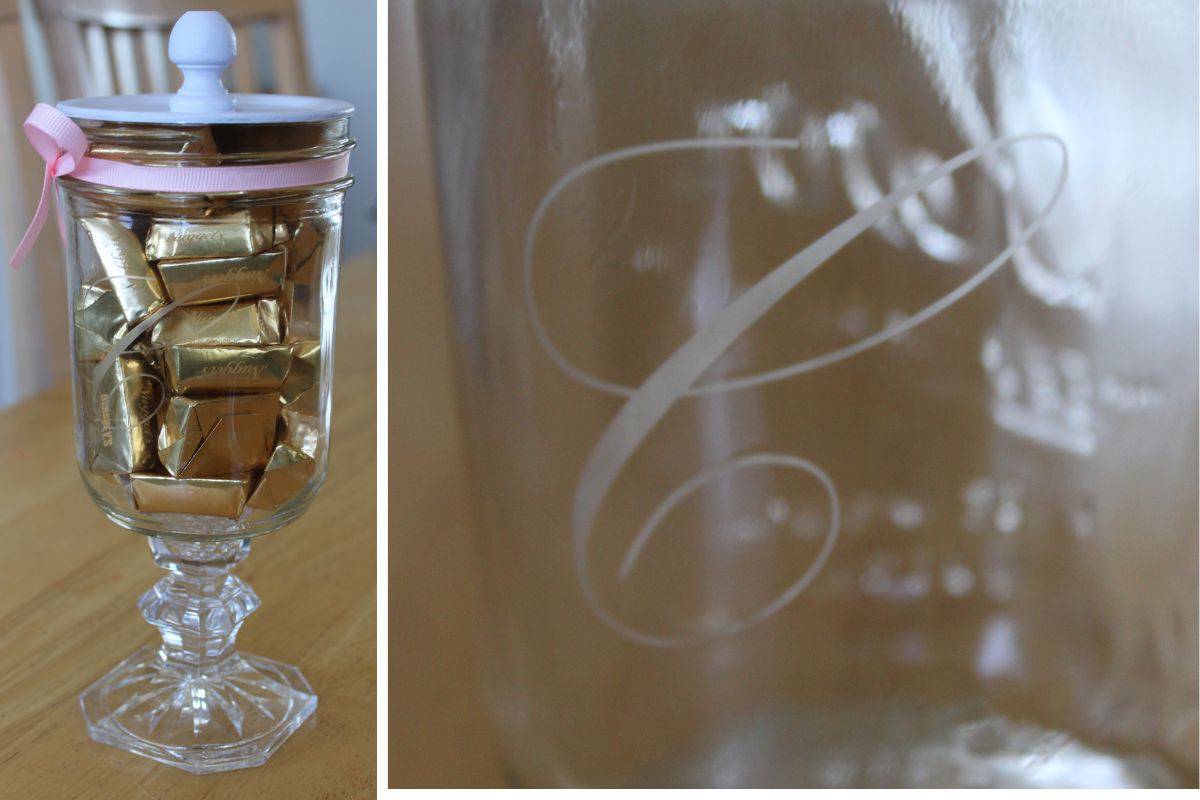 DIY Glass Etched Monogram Candy Jar